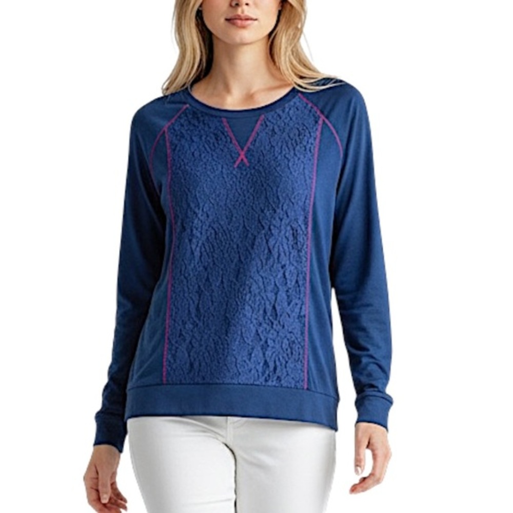 4/$20 Rewind Lace Front Knit Top | Blue | Size M
